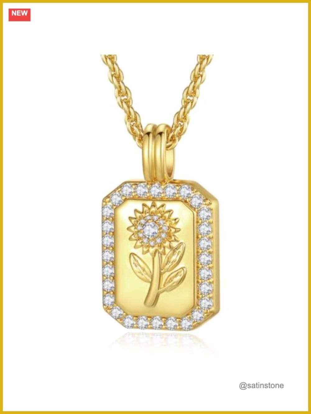 24K Gold Plated Sunflower Pendant Necklace S925 Sterling Silver 18in
